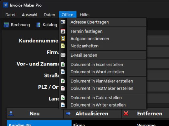 Invoice Maker Pro - Office Menü Invoice Maker Pro - Office Menü